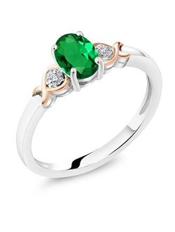 Gem Stone King 925 Sterling Silver and 10K Rose Gold Green Nano Emerald with Diamond Accent Women Ring (0.60 Cttw, Available In Size 5, 6, 7, 8, 9)