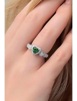 Gem Stone King 925 Sterling Silver Nano Emerald and White Moissanite Ring For Women (0.88 Cttw, Heart Shape 6MM, Available In Size 5, 6, 7, 8, 9)