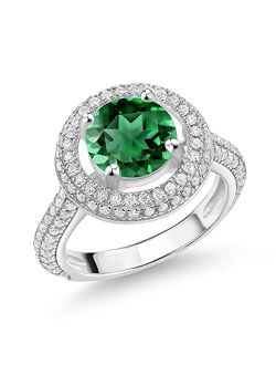 Gem Stone King 925 Sterling Silver Nano Emerald and White Moissanite Ring For Women (2.32 Cttw, Available In Size 5, 6, 7, 8, 9)