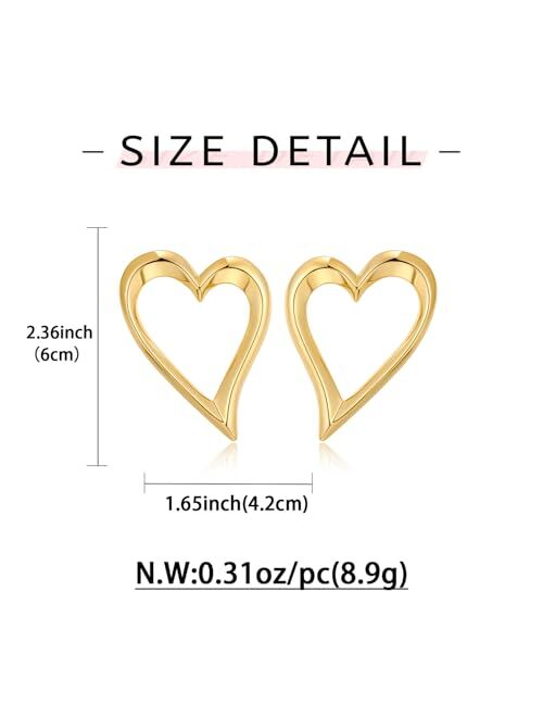 WOWORAMA Gold Heart Earrings for Women Vintage Love Heart Dangle Earrings Double Heart Drop Earings Matte Gold Statement Earrings Valentines Day Gifts