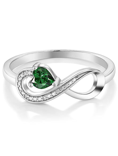 Gem Stone King 0.41 Ct Heart Shape Green Nano Emerald White Diamond 10K White Gold Ring