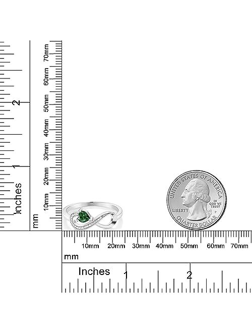 Gem Stone King 0.41 Ct Heart Shape Green Nano Emerald White Diamond 10K White Gold Ring