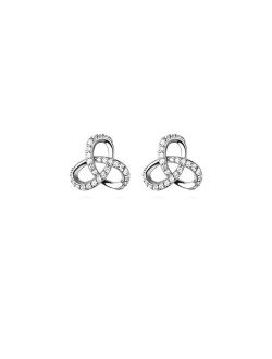 Reffeer Solid 925 Sterling Silver Clover Flower Stud Earrings for Women Girls CZ Flower Stud Earrings