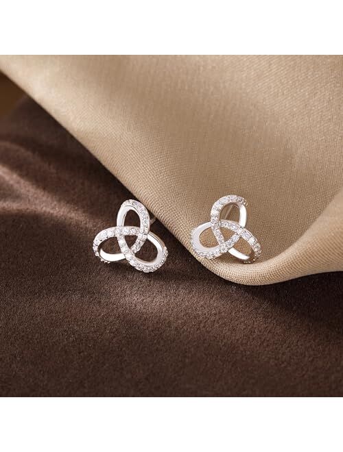 Reffeer Solid 925 Sterling Silver Clover Flower Stud Earrings for Women Girls CZ Flower Stud Earrings