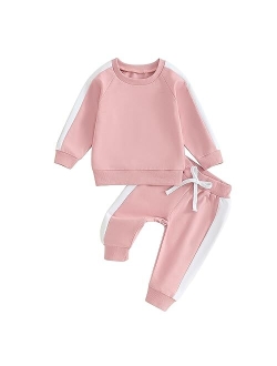 Sejardin Toddler Baby Girl Fall Winter Outfit Contrast Color Long Sleeve Sweatshirts Stretch Pants Newborn Girl Clothes Set