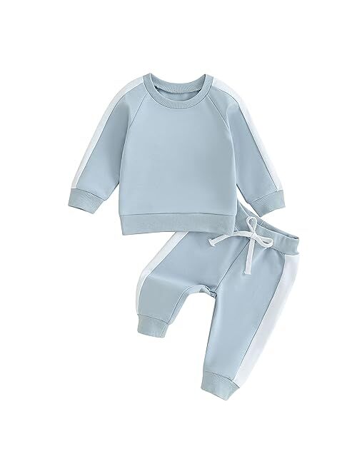 Sejardin Toddler Baby Girl Fall Winter Outfit Contrast Color Long Sleeve Sweatshirts Stretch Pants Newborn Girl Clothes Set