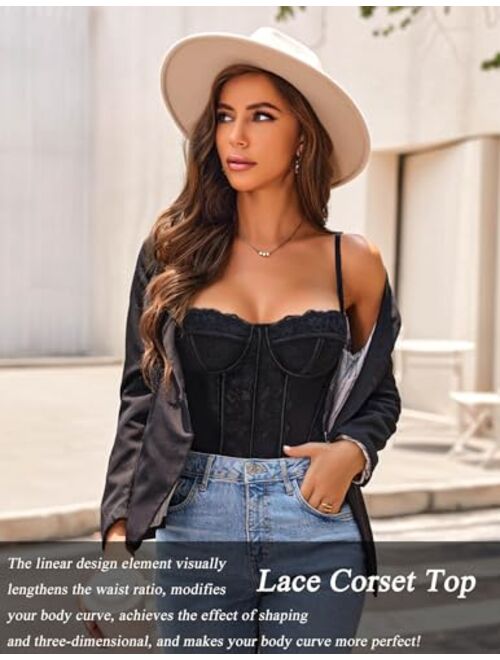 Avidlove Lace Corset Top Corset Tops for Women Sexy Bustier Tops for Women Going Out Vintage Spaghetti Strap Party