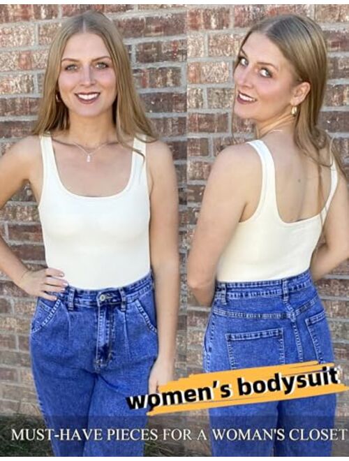 Avidlove Women's Bodysuits Sexy Ribbed Square Neck Sleeveless Tank Tops Shapewear Thong Bodysuit Basic Tank Shirt