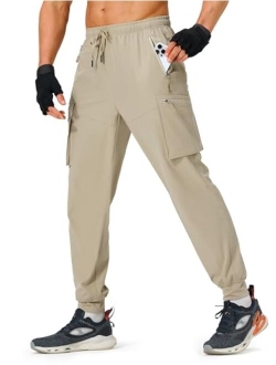 S Spowind Men's Hiking Pants Cargo Lightweight Quick Dry Elastic Waist Travel Joggers with Zipper Pockets Water Resistant