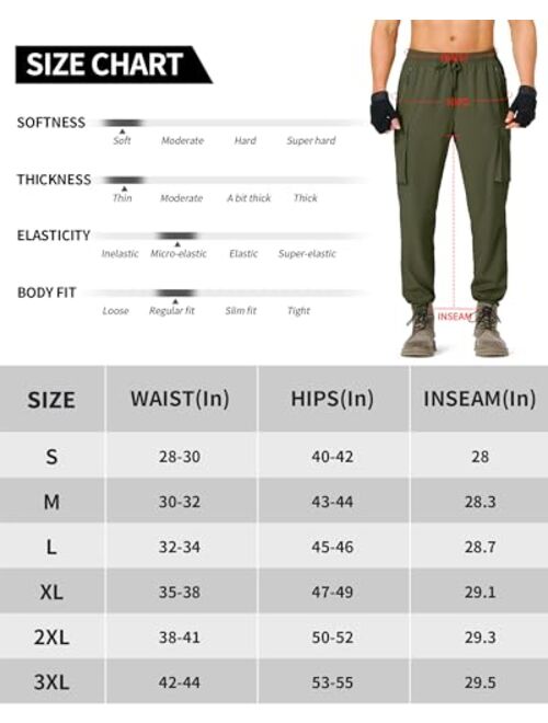 S Spowind Men's Hiking Pants Cargo Lightweight Quick Dry Elastic Waist Travel Joggers with Zipper Pockets Water Resistant
