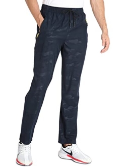 AIRIKE Men's Elastic Waist Hiking Pants Water Resistant Quick-Dry Lightweight Outdoor Sweatpants with Zipper Pockets