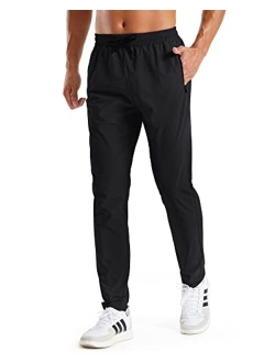 G4Free Mens Lightweight Athletic Workout Pants Stretch Nylon Joggers with Zipper Pockets for Casual Travel Hiking