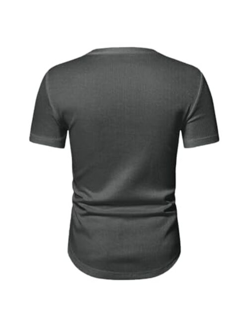 JMIERR Mens Muscle Slim T Shirt V-Neck Longline Henley Shirt Gym Workout Athletic Tee Shirts