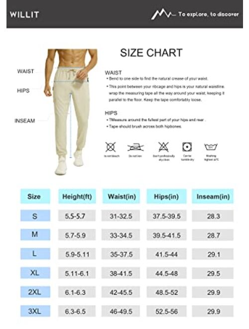 Willit Men's Hiking Joggers Travel Athletic Pants Lightweight Quick Dry Outdoor Running Pants with Zipper Pockets