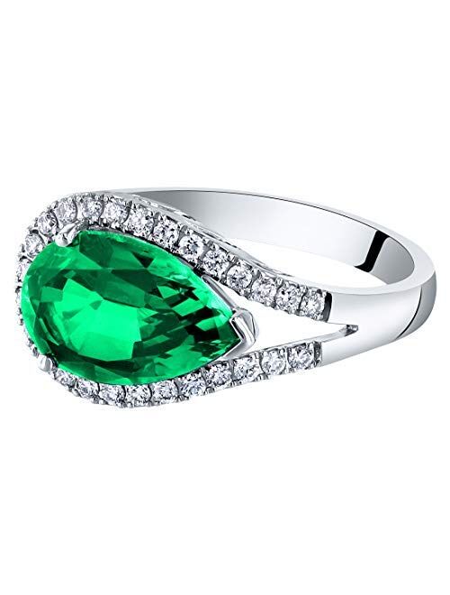 Peora 3.02 Carats Created Colombian Emerald and Lab Grown Diamond Ring in 14K White Gold Pear Shape Halo Design