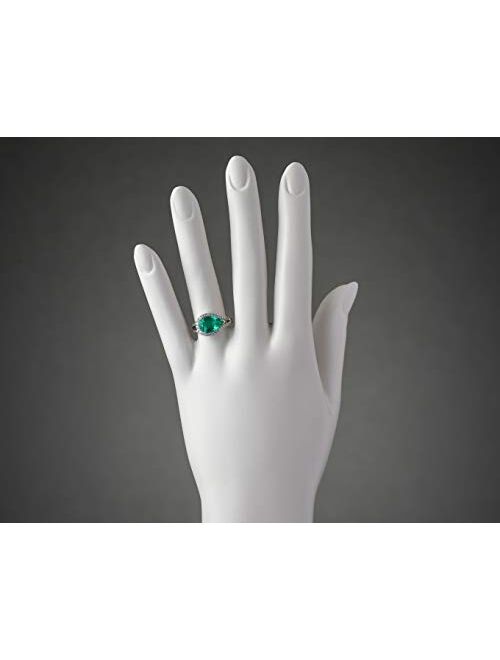 Peora 3.02 Carats Created Colombian Emerald and Lab Grown Diamond Ring in 14K White Gold Pear Shape Halo Design