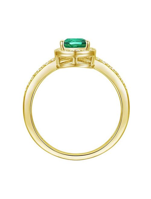 Unbranded 14k Gold Over Silver Lab-Created Emerald Teardrop & Lab-Created White Sapphire Chevron Ring