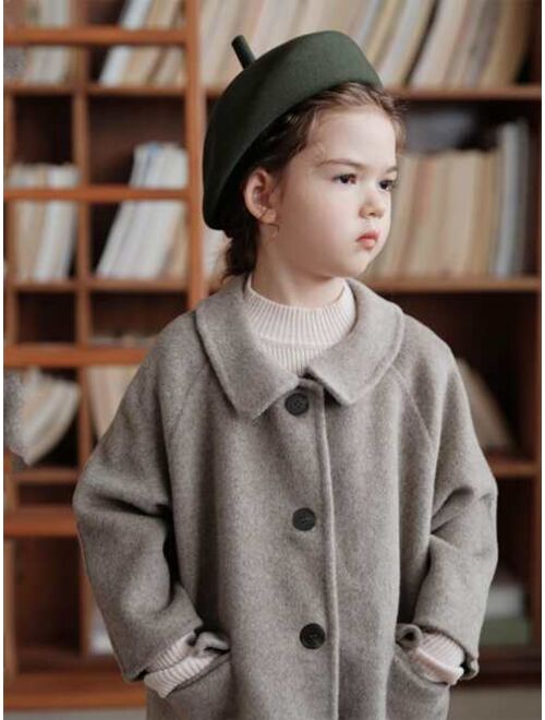 Mikistory Kids&Baby Young Girl Flap Detail Raglan Sleeve Overcoat
