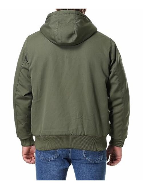 MOERDENG Men's Relaxed Fit Utility Coat Workwear Fleece Lined Multiple Pockets Waterproof Winter Hooded Jacket