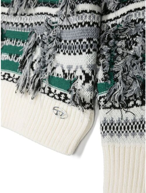 Diesel Kids ripped-detail striped sweatshirt