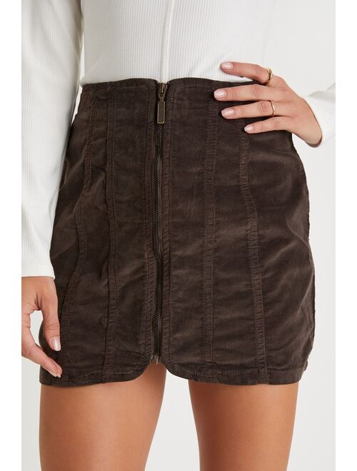 Free People Layla Dark Brown Corduroy Zip-Front Mini Skirt