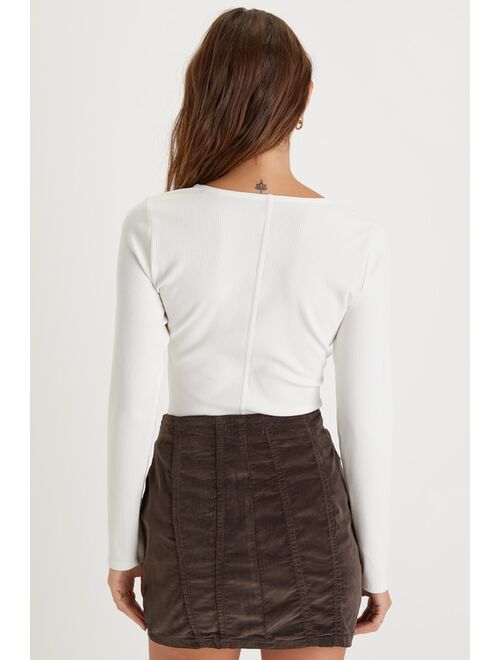 Free People Layla Dark Brown Corduroy Zip-Front Mini Skirt