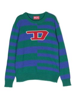 Kids striped intarsia-logo sweatshirt