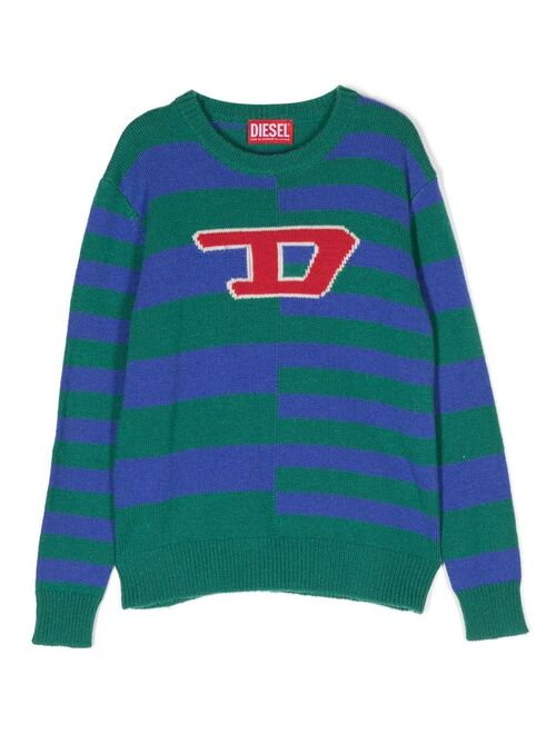 Diesel Kids striped intarsia-logo sweatshirt