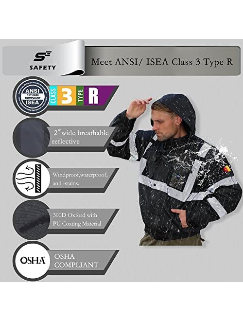 Sesafety Reflective Hi Vis Winter Jacket, Safety Yellow Jackets for Men, High Visibility Work Construction Jackets