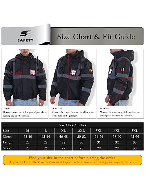 Sesafety Reflective Hi Vis Winter Jacket, Safety Yellow Jackets for Men, High Visibility Work Construction Jackets