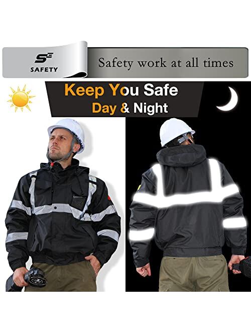 Sesafety Reflective Hi Vis Winter Jacket, Safety Yellow Jackets for Men, High Visibility Work Construction Jackets