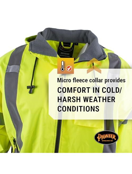 Pioneer High Vis Safety Bomber Jacket For Men Waterproof Reflective Rain Gear Class 3 Detachable Hood Yellow/Black