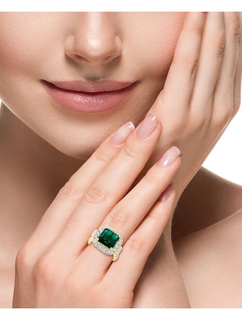 EFFY COLLECTION EFFY Lab Grown Emerald (5-5/8 ct. t.w.) & Lab Grown Diamond (2-3/8 ct. t.w.) Halo Statement Ring in 14k Gold