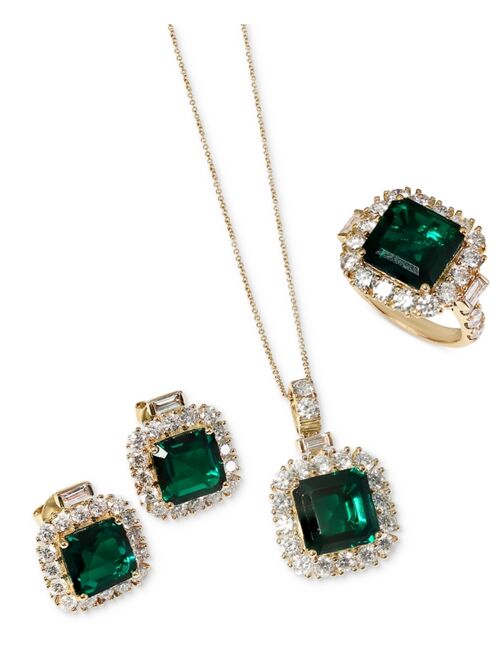 EFFY COLLECTION EFFY Lab Grown Emerald (5-5/8 ct. t.w.) & Lab Grown Diamond (2-3/8 ct. t.w.) Halo Statement Ring in 14k Gold