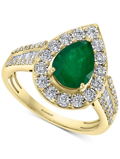 EFFY COLLECTION EFFY Emerald ( 1-1/8 ct. t.w.) & Diamond (3/8 ct. t.w.) Teardrop Ring in 14k Gold