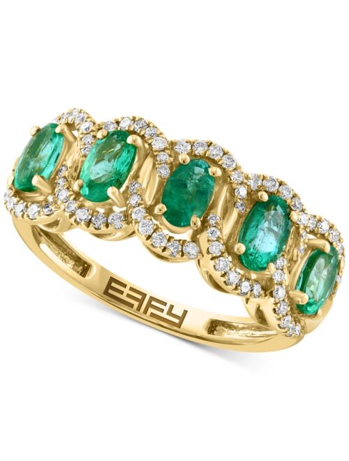 EFFY COLLECTION EFFY Emerald (1-1/20 ct. t.w.) & Diamond (1/4 ct. t.w.) Five Stone Halo Ring in 14k Gold