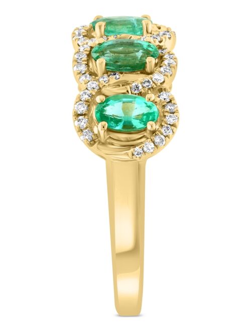 EFFY COLLECTION EFFY Emerald (1-1/20 ct. t.w.) & Diamond (1/4 ct. t.w.) Five Stone Halo Ring in 14k Gold