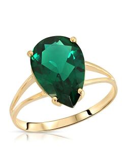 Galaxy Gold GG 3 Carats 14K Solid Yellow Gold Brilliant Pear Cut Emerald Solitaire Ring with Genuine Vibrant Emerald Anniversary Engagement Promise for Her Him Unisex