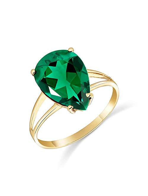Galaxy Gold GG 3 Carats 14K Solid Yellow Gold Brilliant Pear Cut Emerald Solitaire Ring with Genuine Vibrant Emerald Anniversary Engagement Promise for Her Him Unisex