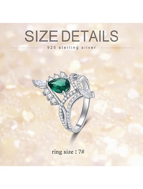 PYTALI Sterling Silver Teardrop Simulated Emerald Engagement Ring for Women