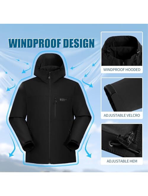 Pioneer Camp Softshell Jacket for Men Fleece Lined Hooded Waterproof Winter tactical windbreaker Jacket with 7 Pockets