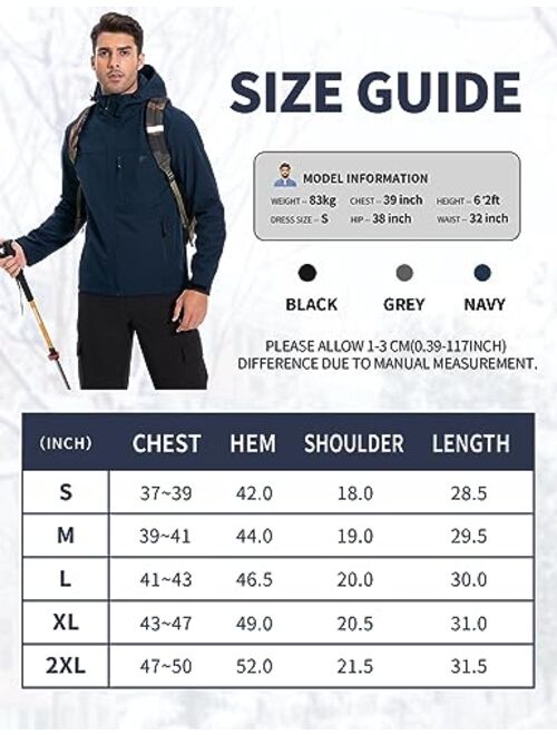 Pioneer Camp Softshell Jacket for Men Fleece Lined Hooded Waterproof Winter tactical windbreaker Jacket with 7 Pockets