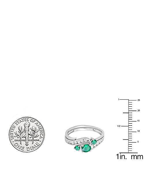 Dazzlingrock Collection 10K Round Emerald And White Diamond Ladies Swirl Bridal Engagement Ring Matching Band Set, White Gold