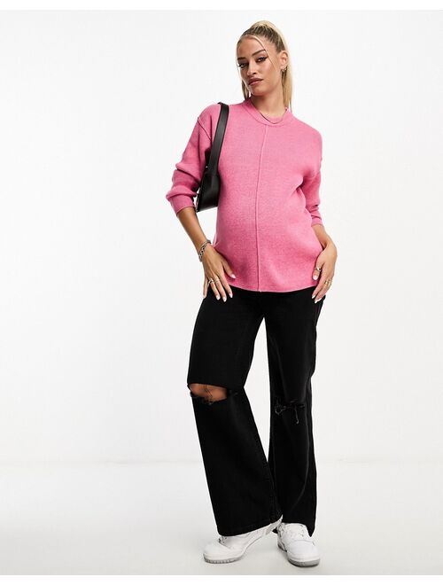 ASOS Maternity ASOS DESIGN Maternity crew neck boxy sweater with seam front in pink