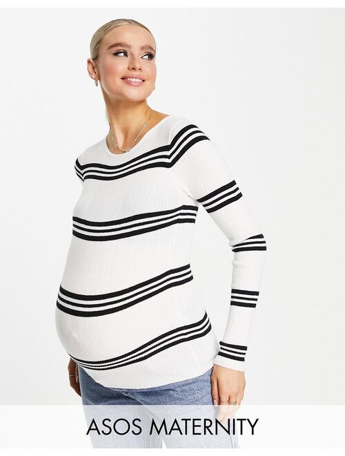 ASOS Maternity ASOS DESIGN Maternity crew neck sweater in stripe in black & white