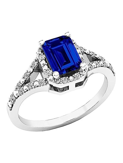 Dazzlingrock Collection 7X5 MM Lab Created Gemstone & White Diamond Ladies Engagement Ring, Sterling Silver