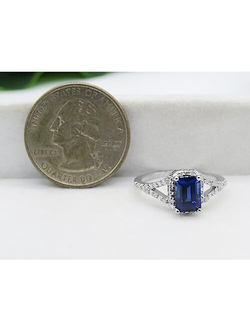 Dazzlingrock Collection 7X5 MM Lab Created Gemstone & White Diamond Ladies Engagement Ring, Sterling Silver