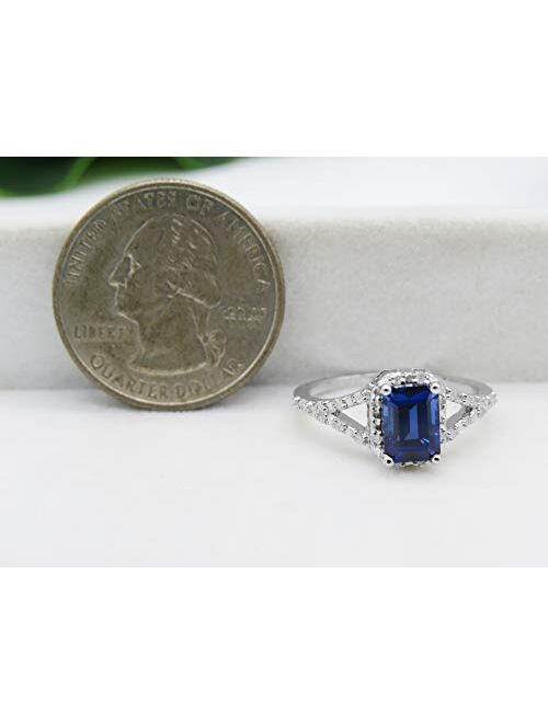 Dazzlingrock Collection 7X5 MM Lab Created Gemstone & White Diamond Ladies Engagement Ring, Sterling Silver