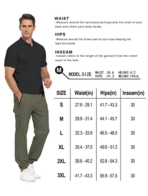 VAYAGER Men's Lightweight Joggers Quick Dry Hiking Cargo Pants Stretch Running Athletic Golf Pants with Zipper Pockets