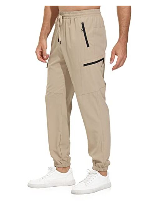 VAYAGER Men's Lightweight Joggers Quick Dry Hiking Cargo Pants Stretch Running Athletic Golf Pants with Zipper Pockets